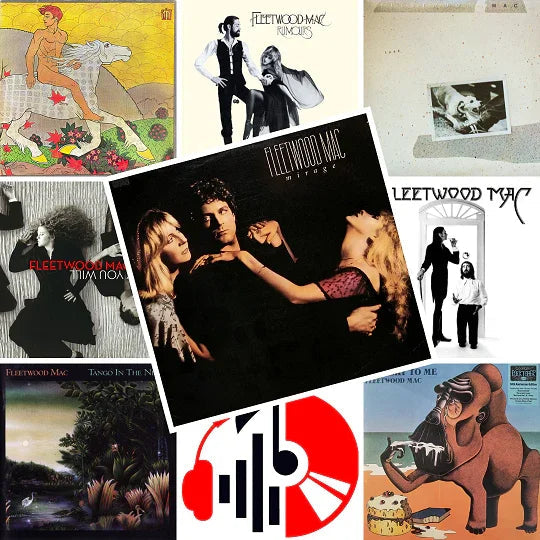 Fleetwood Mac album covers collage, classic rock vinyl records collection