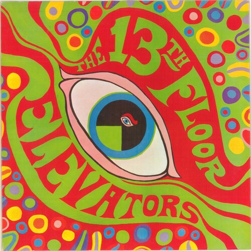 Psychedelic vinyl album cover with colorful eye and bold text The 13th Floor Elevators
