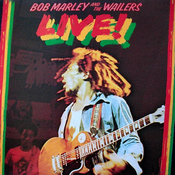Bob Marley and The Wailers Live album cover with reggae guitarist on stage