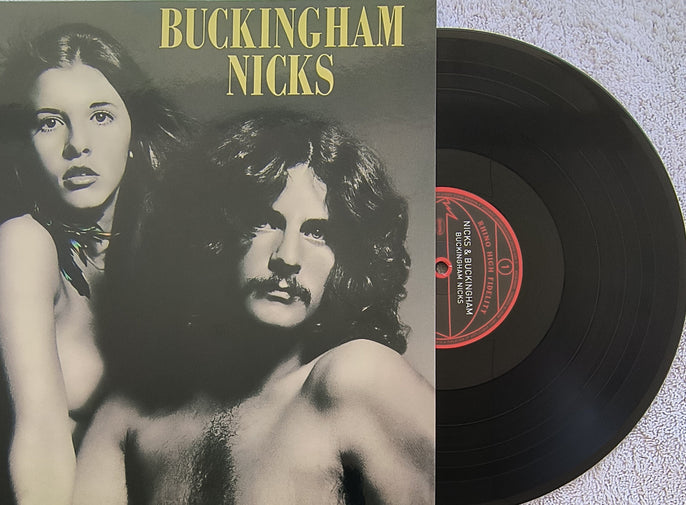 Buckingham Nicks vinyl record with album cover featuring black and white portrait of duo.