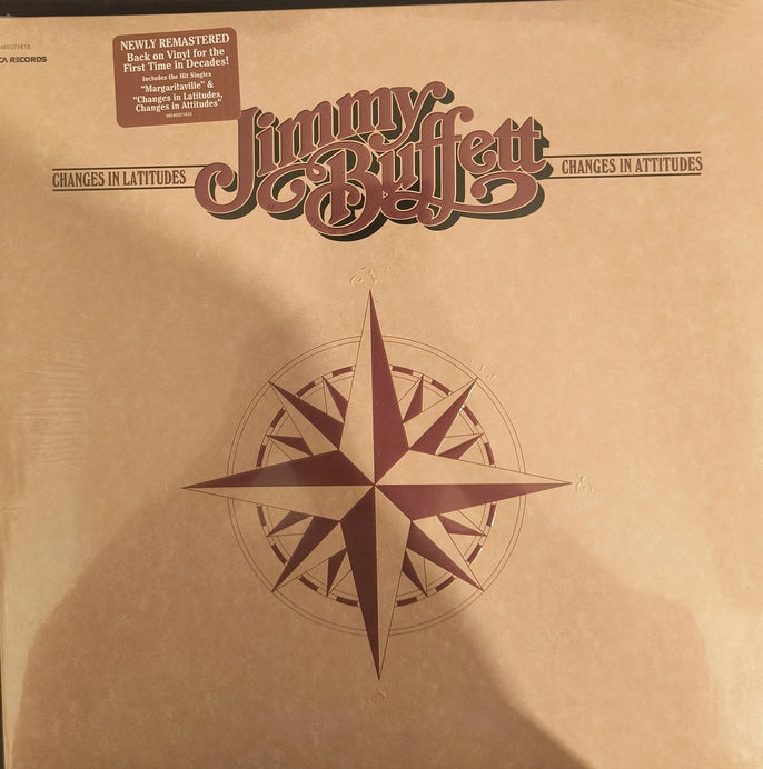 Jimmy Buffett Changes in Latitudes Changes in Attitudes vinyl record album cover with compass design.