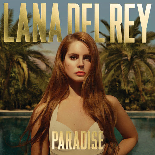 Paradise album cover featuring woman with long hair, palm trees, and gold text