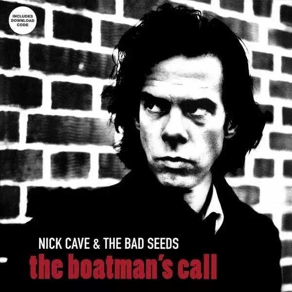 Nick Cave & The Bad Seeds The Boatman's Call vinyl record album cover, black and white portrait with brick wall background.