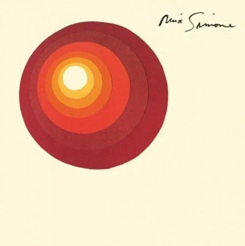 Minimalist vinyl album cover with bold concentric sun circles and artist's signature in black.