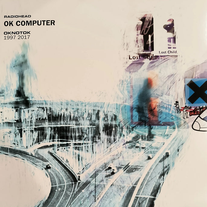 Radiohead OK Computer album cover with abstract highway art and text details