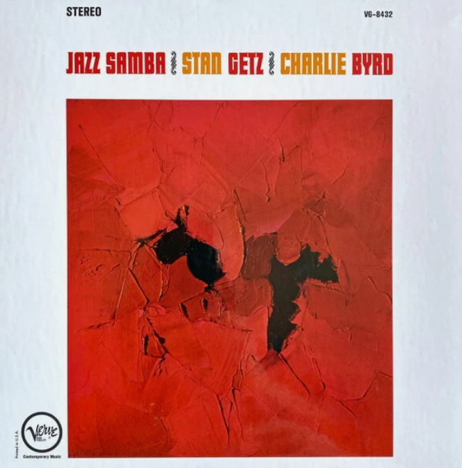 Jazz Samba Stan Getz Charlie Byrd album cover with abstract red textured art