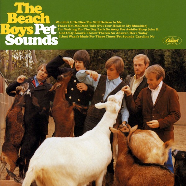 The Beach Boys Pet Sounds vinyl album cover with band members feeding goats outdoors.