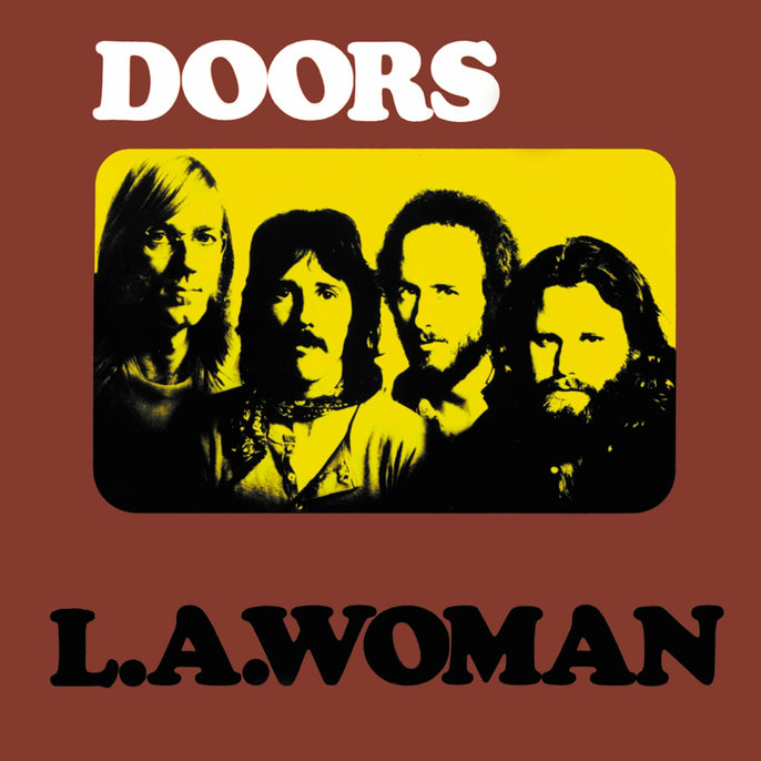 The Doors L.A. Woman vinyl album cover with band portrait on yellow background