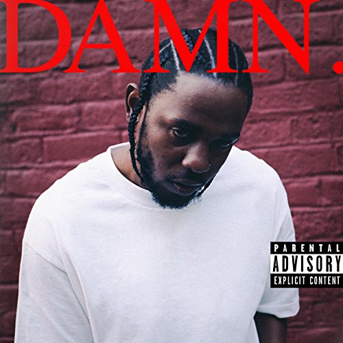 Hip-hop vinyl cover featuring a man in a white shirt, red DAMN title, brick wall background