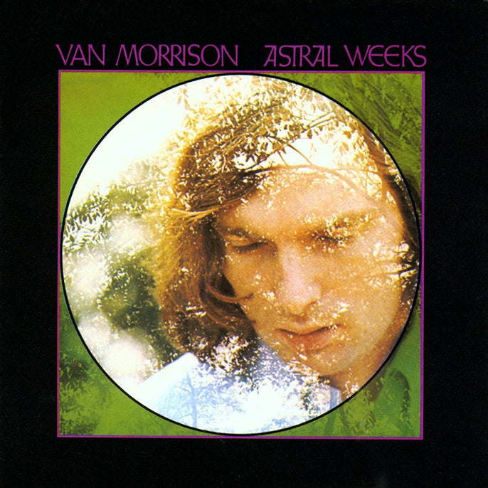 Van Morrison Astral Weeks vinyl album cover with soft-focus portrait and nature overlay.