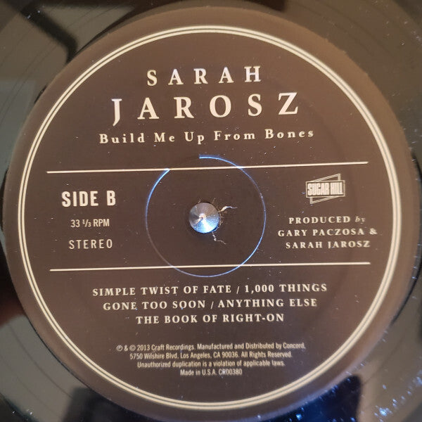 Sarah Jarosz Build Me Up From Bones vinyl record Side B tracklist and label close-up