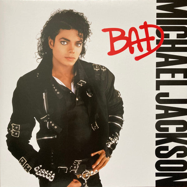 Michael Jackson Bad album cover vinyl record, pop music classic, black leather outfit