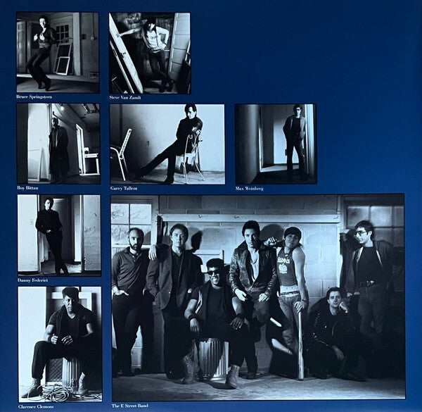 Collage of vintage black and white portraits featuring musicians from a classic rock band, studio setting.