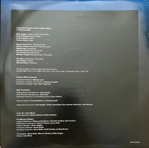 Tracklist and production credits for a vinyl record, featuring band member roles and special thanks.