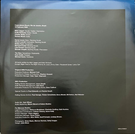 Tracklist and production credits for a vinyl record, featuring band member roles and special thanks.