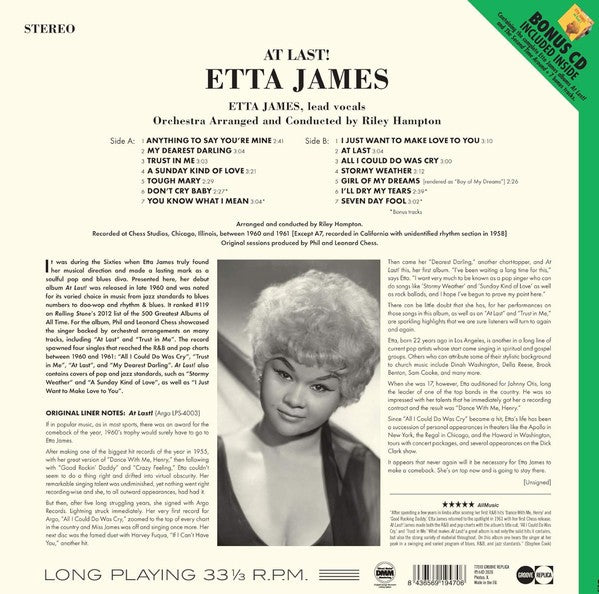 Etta James – At Last! - Brand New / Mint Vinyl w/Bonus CD Featuring Bonus Tracks