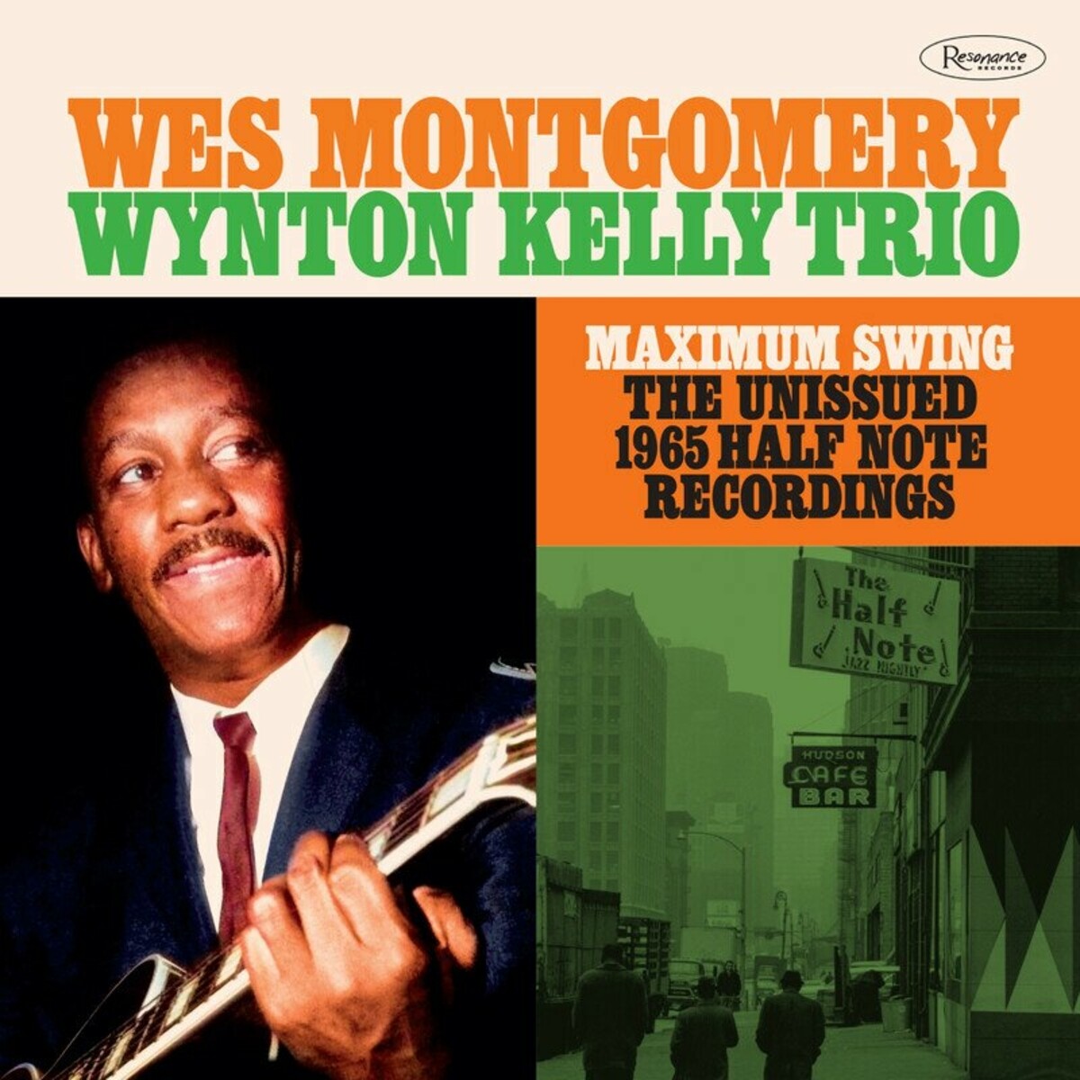 Wes Montgomery album cover with guitarist, jazz club signs, and bold text promoting 1965 recordings.