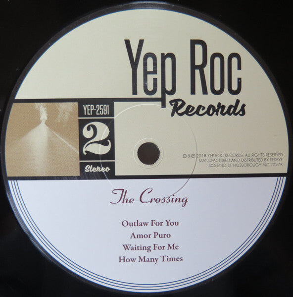 Yep Roc Records vinyl label for The Crossing album, side 2, track list visible