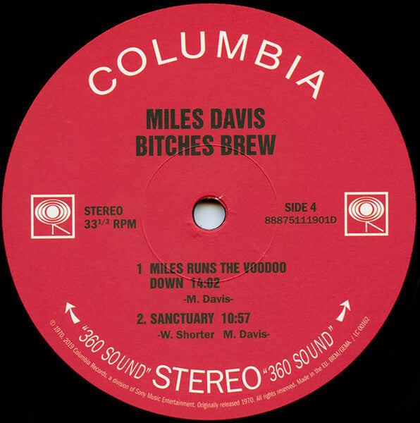 Miles Davis Bitches Brew vinyl record label, Columbia side 4, tracklist visible