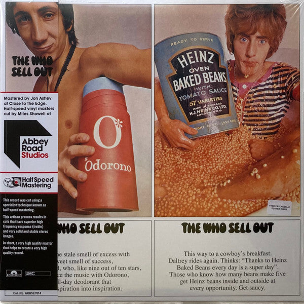 The Who Sell Out vinyl album cover showing two band members, one with a large deodorant can and one in baked beans, classic rock record.