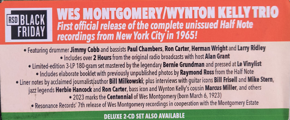 Wes Montgomery Wynton Kelly Trio Record Store Day Black Friday 3-LP vinyl release details, New York City 1965 recordings, limited edition, jazz legends featured.