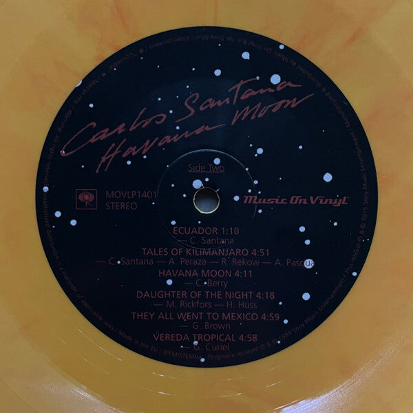 Carlos Santana Havana Moon yellow marbled vinyl record side two label with tracklist
