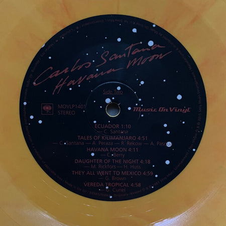 Carlos Santana Havana Moon yellow marbled vinyl record side two label with tracklist