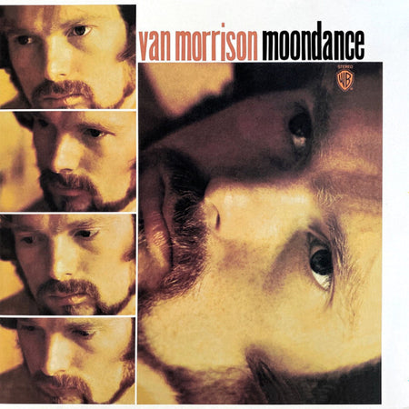 Van Morrison Moondance vinyl record album cover with close-up portrait and sepia tones