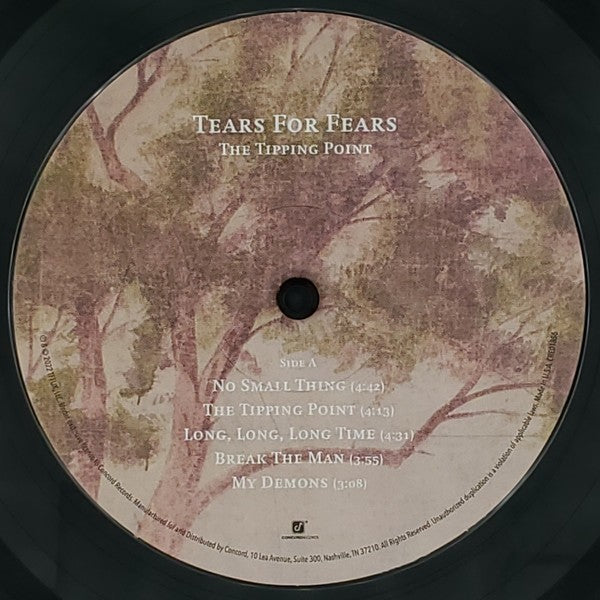 Tears For Fears The Tipping Point vinyl record label with tracklist and tree illustration.