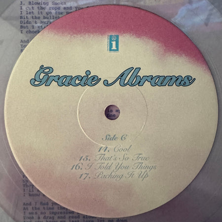 Gracie Abrams vinyl record label showing Side C tracklist, pastel design, music collector album