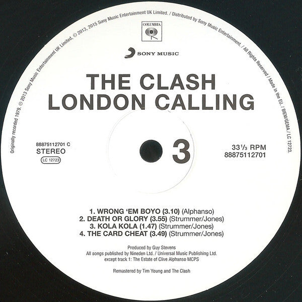 The Clash London Calling vinyl record label, tracklist and Sony Music logo visible