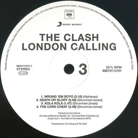 The Clash London Calling vinyl record label, tracklist and Sony Music logo visible