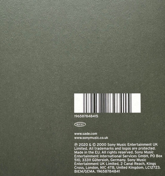 Vinyl record back cover with barcode, copyright text, website URLs, and a matte finish.