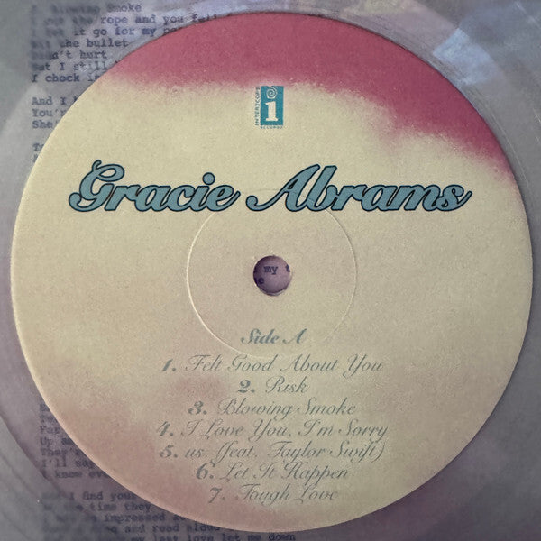 Gracie Abrams vinyl record Side A label with tracklist and vintage gradient design