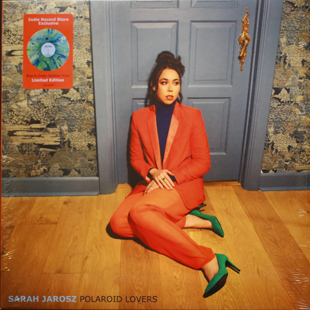 Sarah Jarosz Polaroid Lovers vinyl cover, woman in red suit on wood floor, indie record store exclusive.