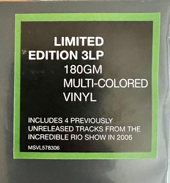Limited edition 3LP 180gm multi-colored vinyl sticker with unreleased Rio show tracks.