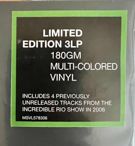 Limited edition 3LP 180gm multi-colored vinyl sticker with unreleased Rio show tracks.