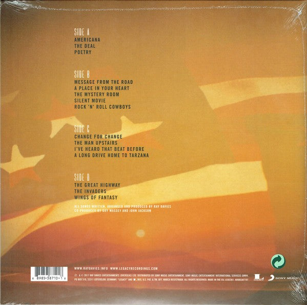 Vinyl record back cover with tracklist in white text on an orange-yellow artistic background with stars.