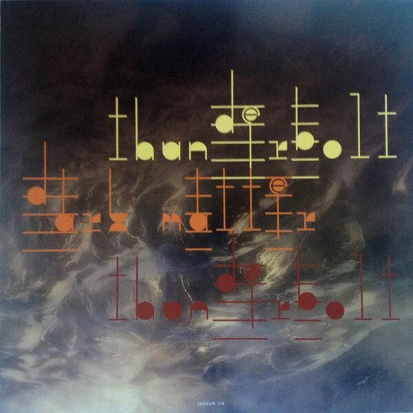 Abstract vinyl record cover with stylized text and cloudy background, modern music art