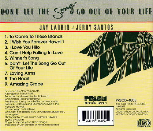 Jay Larrin & Jerry Santos - Don't Let The Song Go Out Of Your Life - Used CD
