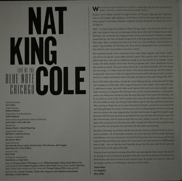 Nat King Cole Live at the Blue Note Chicago vinyl record album cover text with artist credits