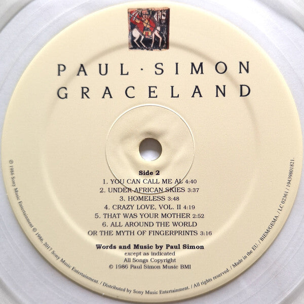 Paul Simon Graceland vinyl record side 2 label with tracklist and song titles visible