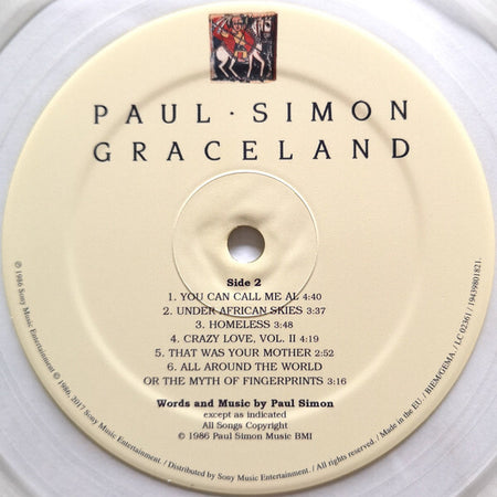 Paul Simon Graceland vinyl record side 2 label with tracklist and song titles visible