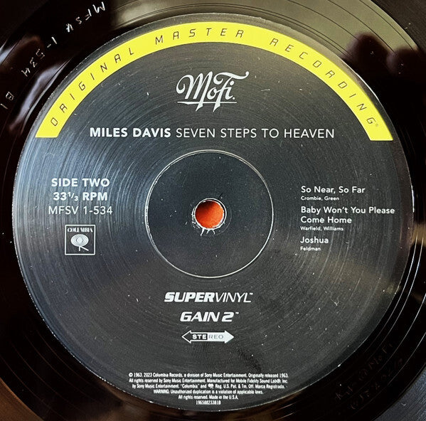 Miles Davis Seven Steps to Heaven vinyl record label, Side Two, with track list and SuperVinyl branding