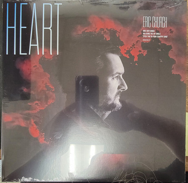 Eric Church Heart vinyl record album cover with red smoke and profile portrait