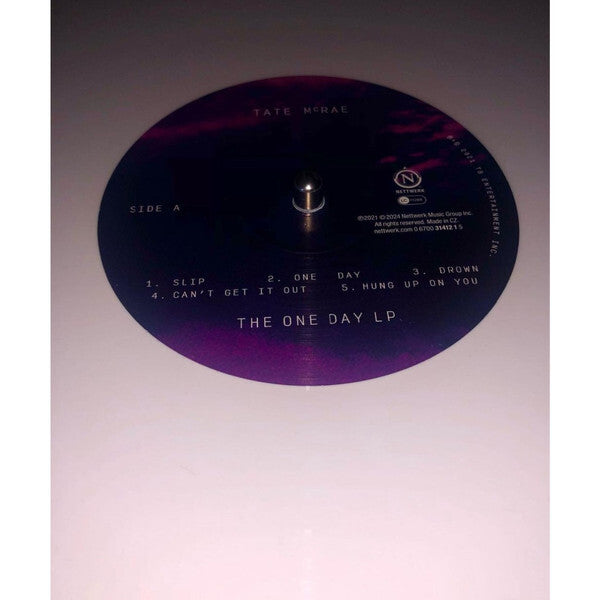Tate McRae The One Day LP vinyl record side A with tracklist on a white background