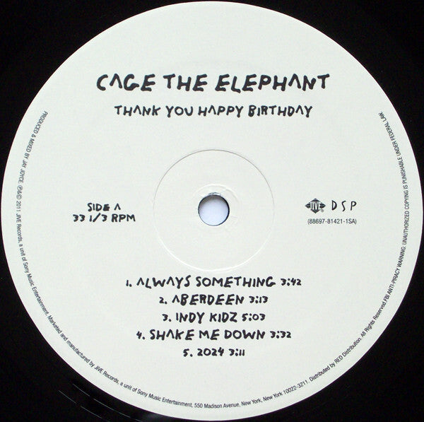 Cage The Elephant - Thank You Happy Birthday - Clear Vinyl w/Extra Single Sided