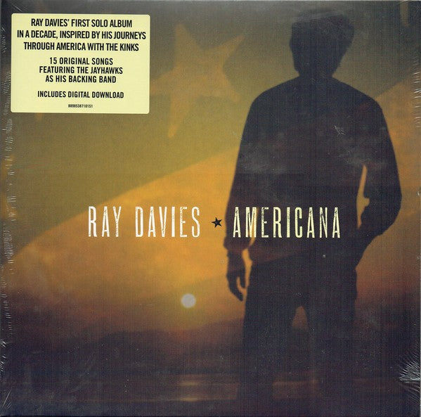 Ray Davies Americana vinyl record cover with silhouette at sunset and text details.