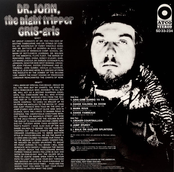 Dr. John The Night Tripper Gris-Gris album cover, vintage vinyl record with black and white portrait.
