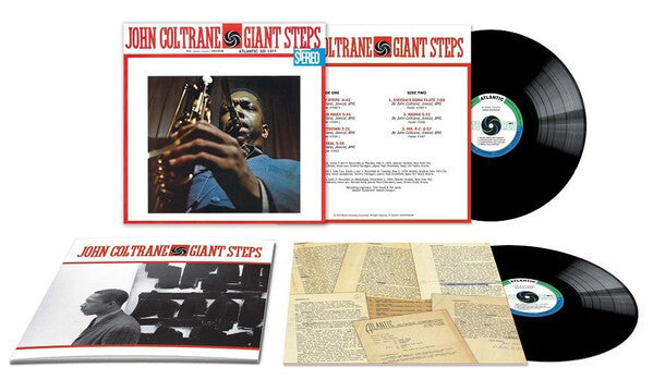 John Coltrane Giant Steps vinyl record set with album cover, booklet, and two LPs displayed.